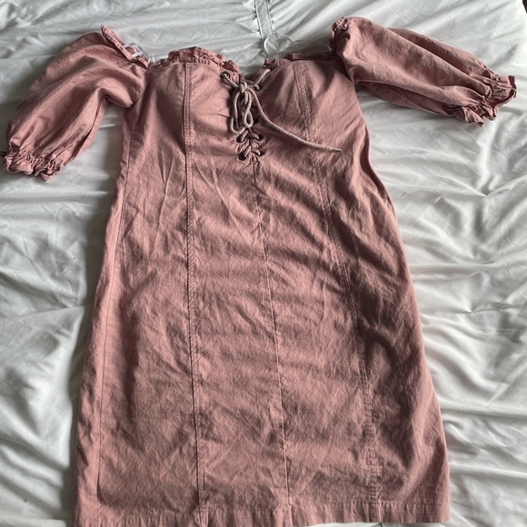 Lulus See Ya Later Off the Shoulder Lace Up Dress Pink size S - Picture 8 of 8